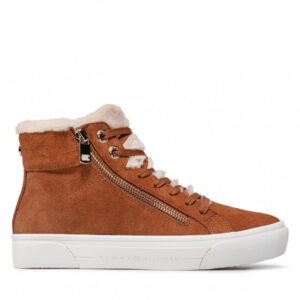 Botki TOMMY HILFIGER - Suede Warmlined Th Mid Sneaker FW0FW05362 Natural Cognac GTU