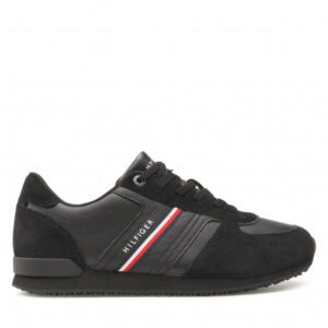 Sneakersy TOMMY HILFIGER - Iconic Runner Leather Mix FM0FM03743 Black BDS