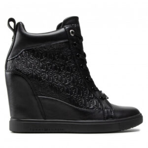Sneakersy TOMMY HILFIGER - Metallic Pop Sneaker Wedge FW0FW06118 Black BDS