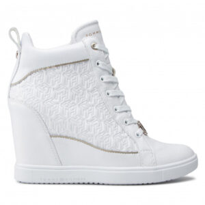Sneakersy TOMMY HILFIGER - Metallic Pop Sneaker Wedge FW0FW06118 White YBR