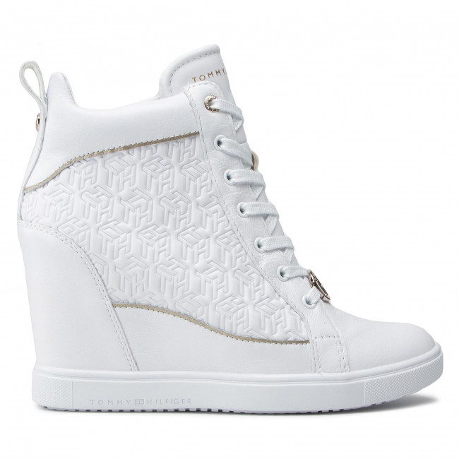 Sneakersy TOMMY HILFIGER – Metallic Pop Sneaker Wedge FW0FW06118 White YBR – białe