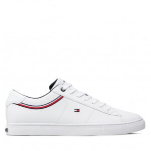 Sneakersy TOMMY HILFIGER - Essential Leather Sneaker Detail FM0FM03887 White YBR