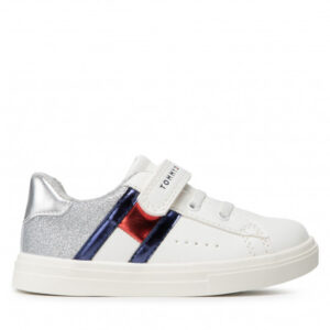 Sneakersy TOMMY HILFIGER - Low Cut Lace-Up Velcro Sneaker T1A4-32127-1358 S White/Silver X025
