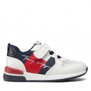 Sneakersy TOMMY HILFIGER - Low Cut Lace-Up/Velcro Sneaker T1B4-32235-0208 M White/Blue X336
