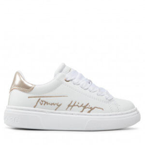 Sneakersy TOMMY HILFIGER - Low Cut Lace-Up Sneaker T3A4-32151-1375 White/Platinum X048