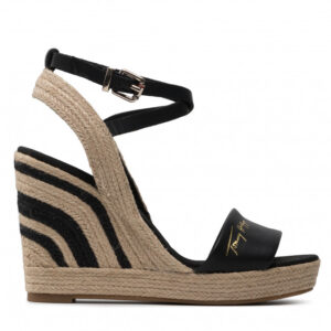 Espadryle TOMMY HILFIGER - Elevated Th Leather Wedge Sandal FW0FW06356 Black BDS