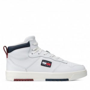 Sneakersy TOMMY JEANS - Basket Mid Leather EM0EM00896 White