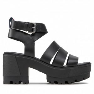 Sandały TOMMY JEANS - Heeled Leather Sandal EN0EN01803 Black BDS