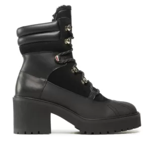Botki TOMMY HILFIGER - Heel laced Outdoor Boot FW0FW06804 Triple Black 0GK