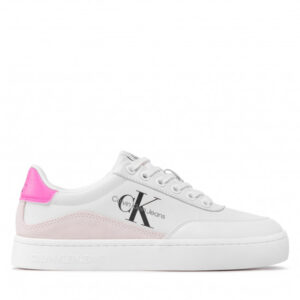Sneakersy CALVIN KLEIN JEANS - Classic Cupsole Laceup Low Lth YW0YW00699 White/Neon Pink 0LA