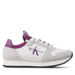 Sneakersy Calvin Klein Jeans - Runner Sock Laceup Ny-Lth W YW0YW00840 White/Ghost Grey/Amethyst 0KB