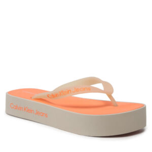 Japonki Calvin Klein Jeans Beach Sandal Flatform Logo YW0YW01092 Eggshell/Shocking Orange
